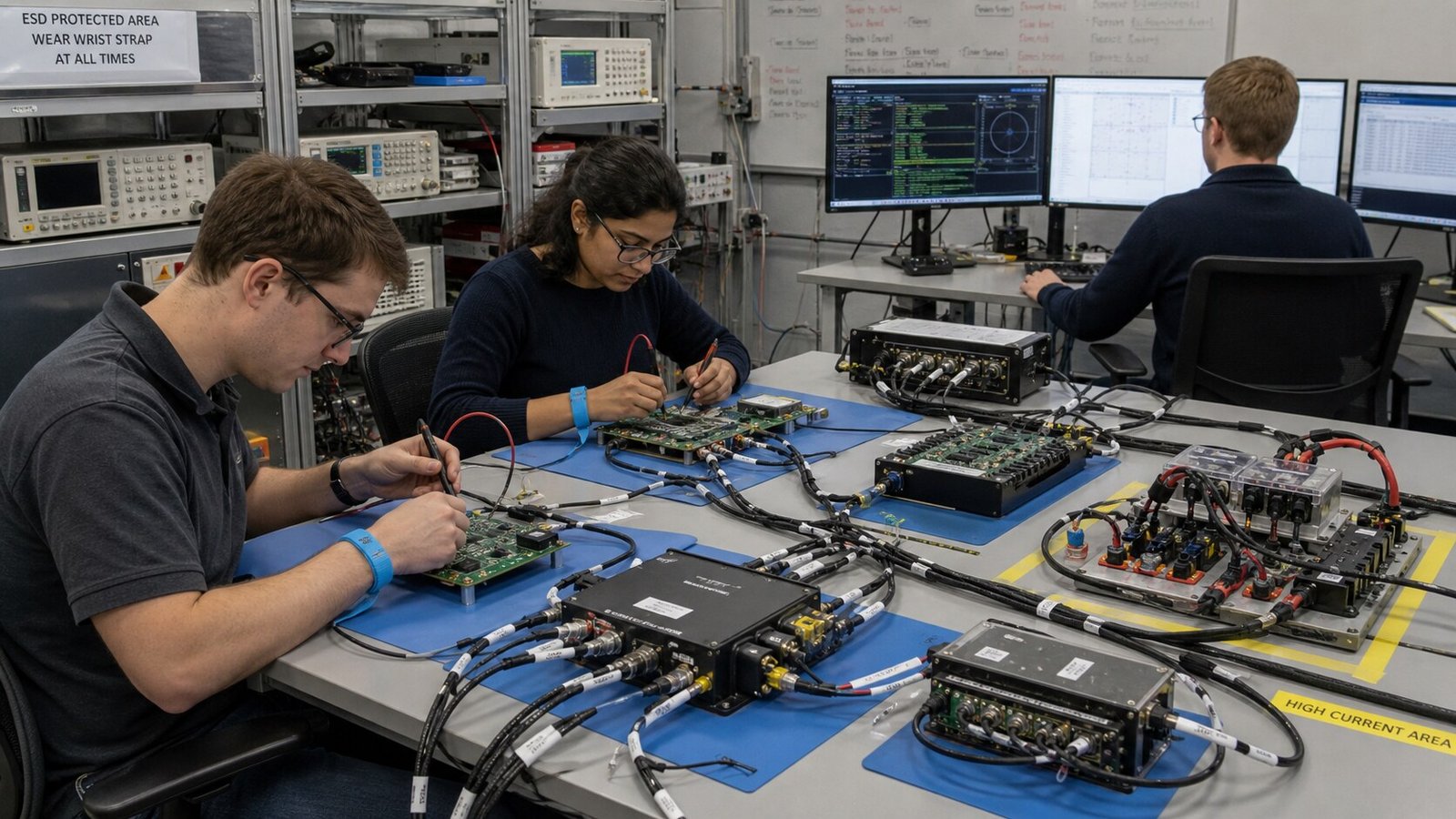 Notional ESD-controlled FlatSat and hardware-in-the-loop engineering bench