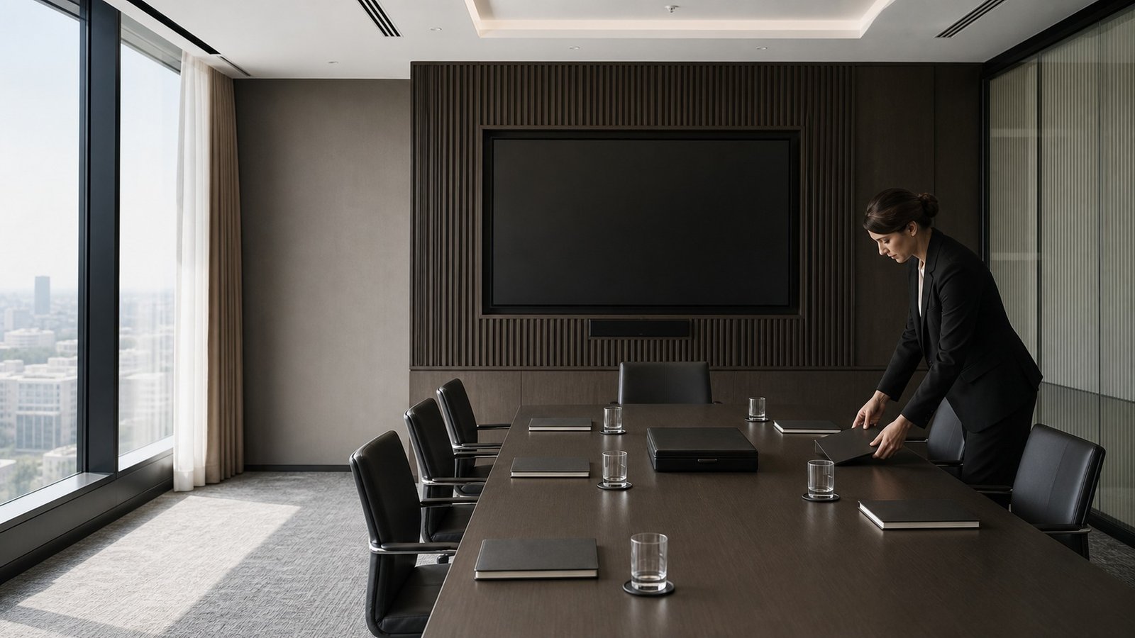 Quiet international briefing room prepared for a confidential institutional discussion