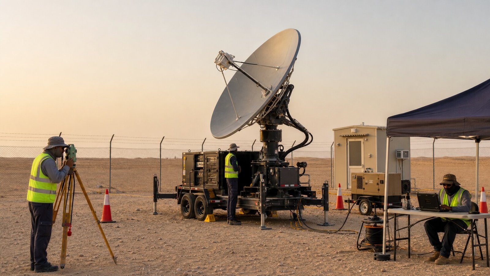 Notional transportable S-band and X-band terminal during survey-controlled field setup